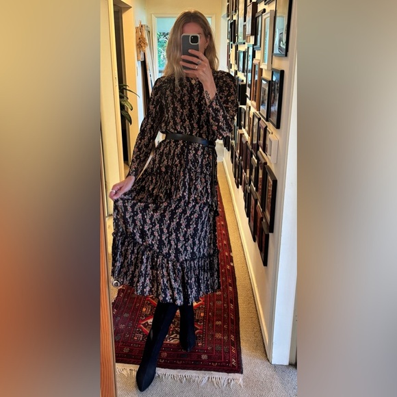 Zara Black Floral Pleated Ruffle Midi Maxi Dress Bloggers Fave Bohemian Crinkle - Picture 17 of 17